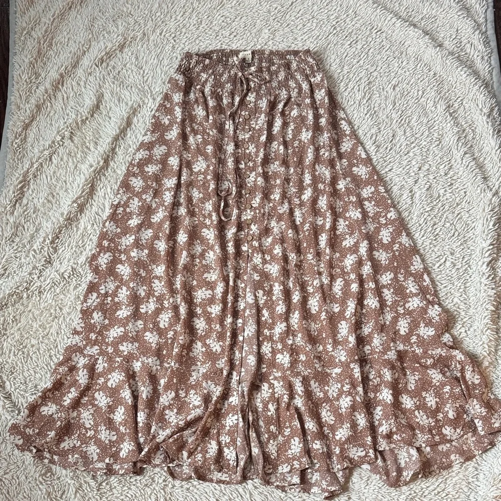 Promesa Floral Button-Front Ruffled Drawstring Maxi Skirt size small
